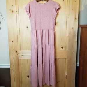 ZCSIA Flutter Ruffle Cap Short Sleeve Smocked Tiered A-Line Midi Dress NWT